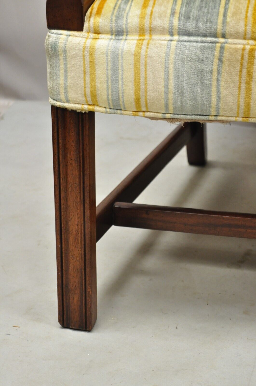 Vintage W&J Sloane Mahogany Frame Edwardian Style Library Arm Chairs - a Pair