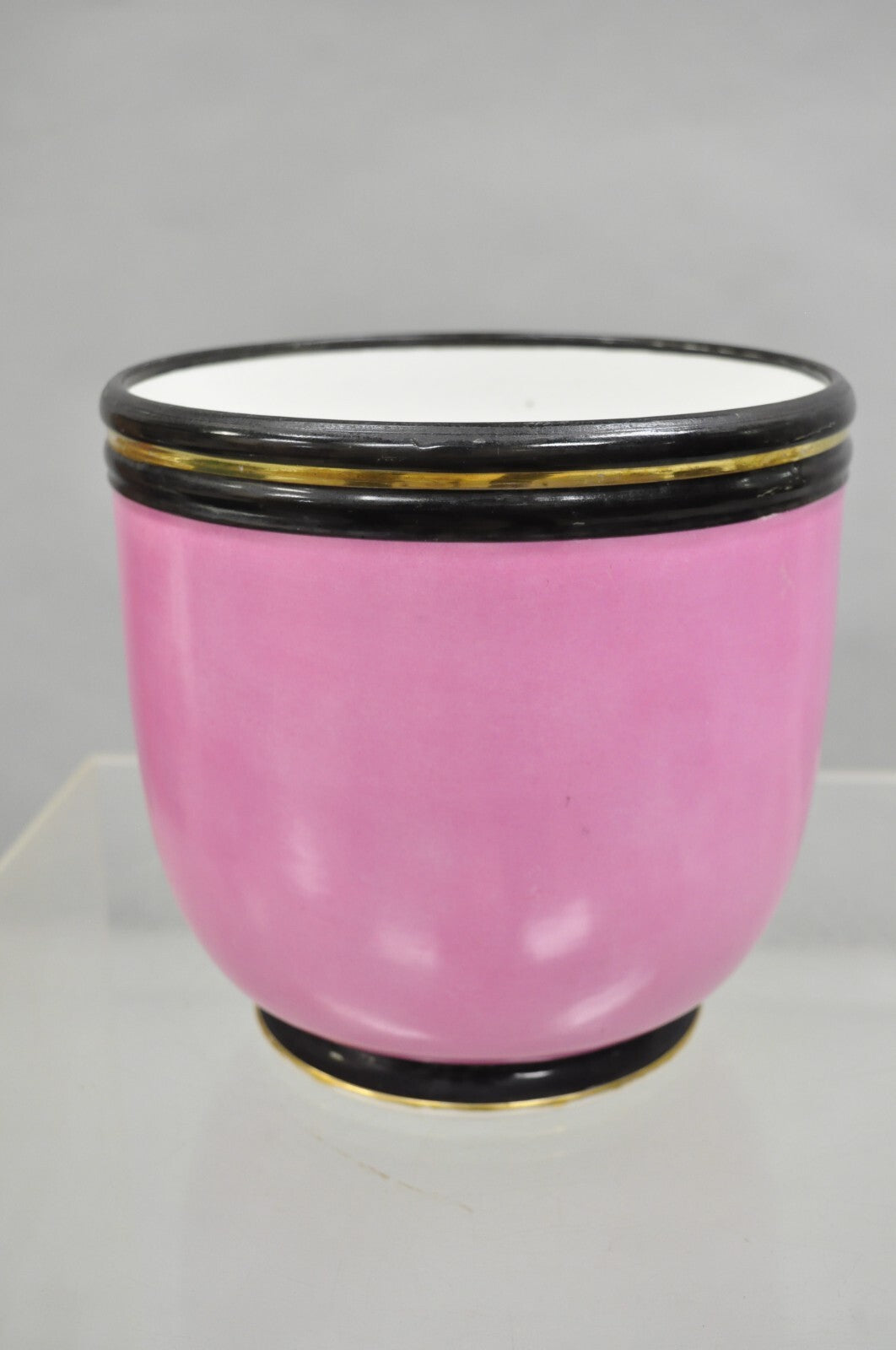 Antique French Porcelain Pink Hand Painted Portrait Cachepot Jardiniere Vase