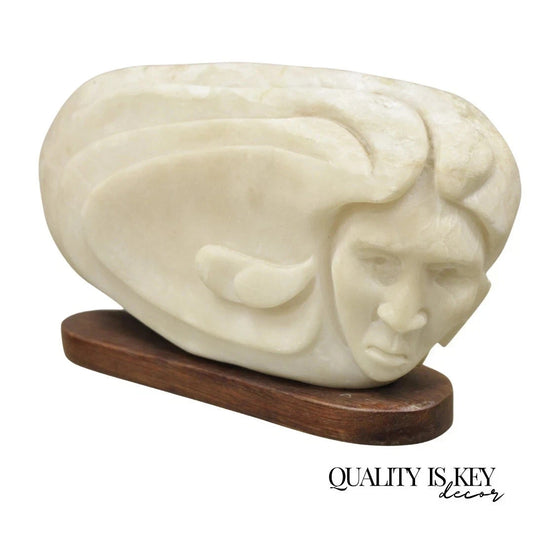 Vintage Bud Miller 1989 Native American Carved Alabaster Double Sided Sculpture