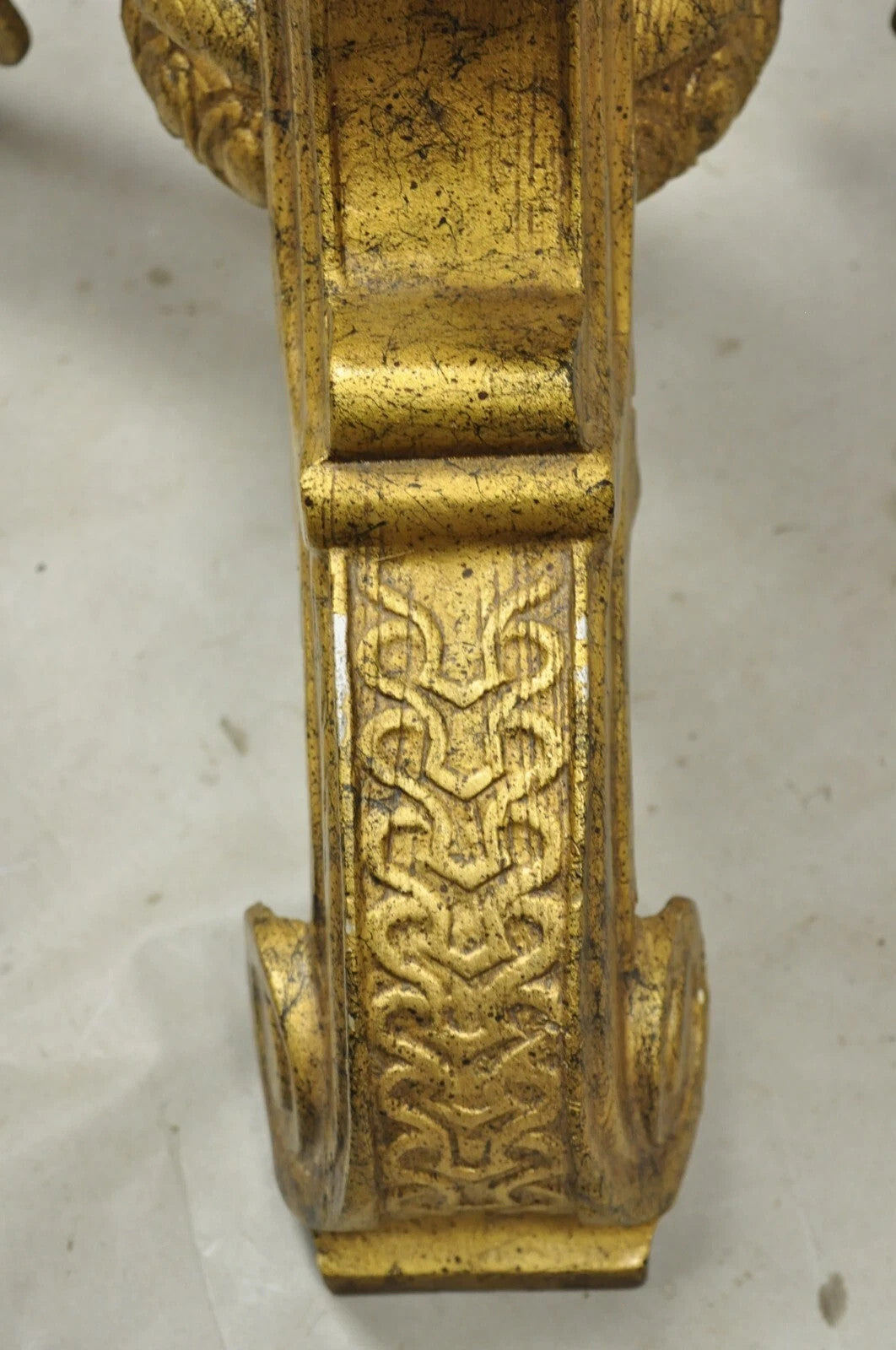 Vintage Baroque Style Gold Cast Aluminum Metal Tripod Pedestal Table Base