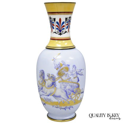 Vintage Greco Roman Classical Style Light Blue Porcelain Horse & Chariot Vase