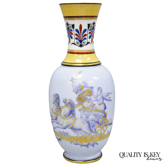 Vintage Greco Roman Classical Style Light Blue Porcelain Horse & Chariot Vase