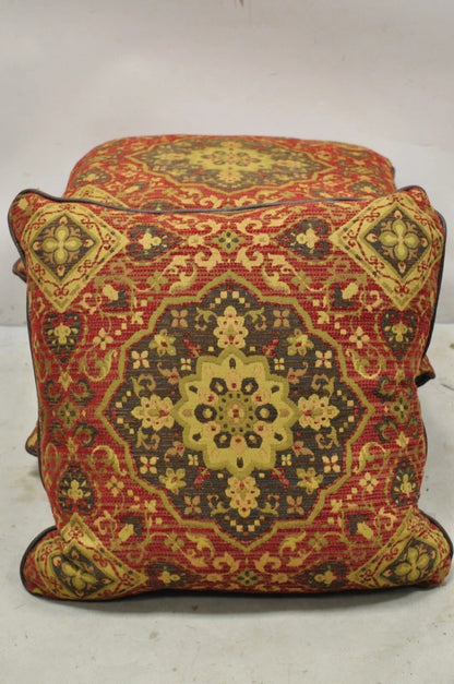 (4) Contemporary Mediterranean Red and Brown Tapestry Faux Leather Throw Pillows