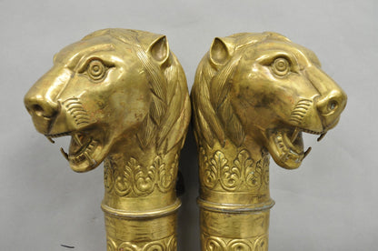 Vintage Italian Regency Neoclassical Large Brass Lion Sconce Door Handles Pair