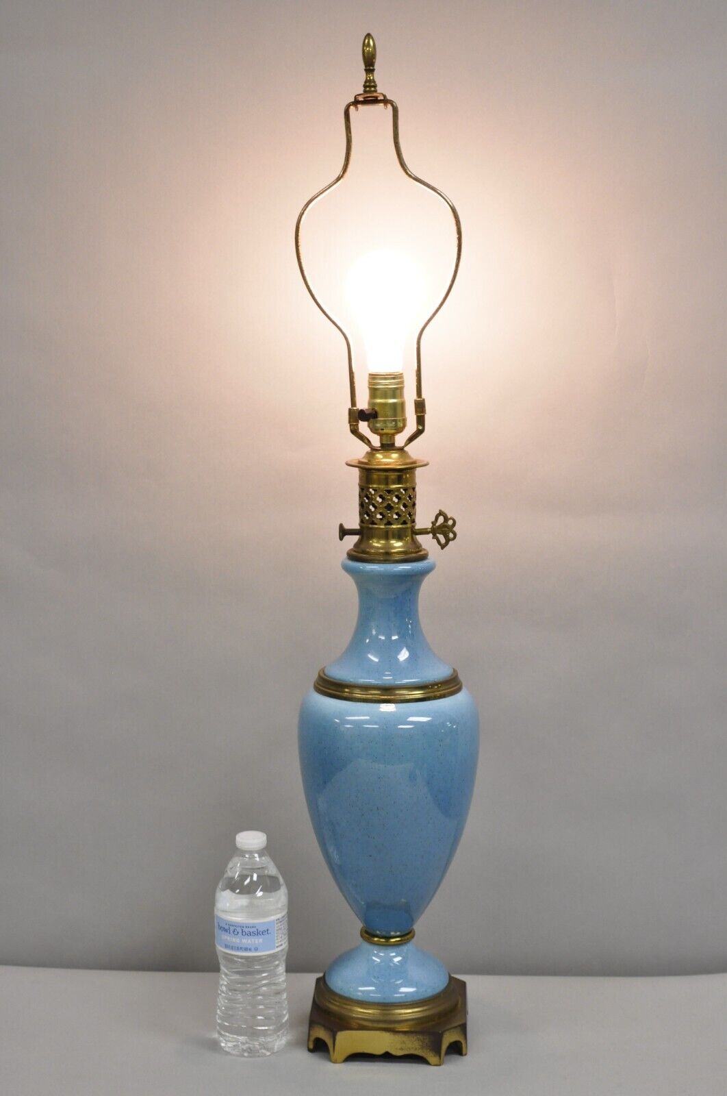 Vintage French Neoclassical Style Blue Porcelain Urn Form Brass Table Lamp