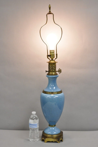 Vintage French Neoclassical Style Blue Porcelain Urn Form Brass Table Lamp
