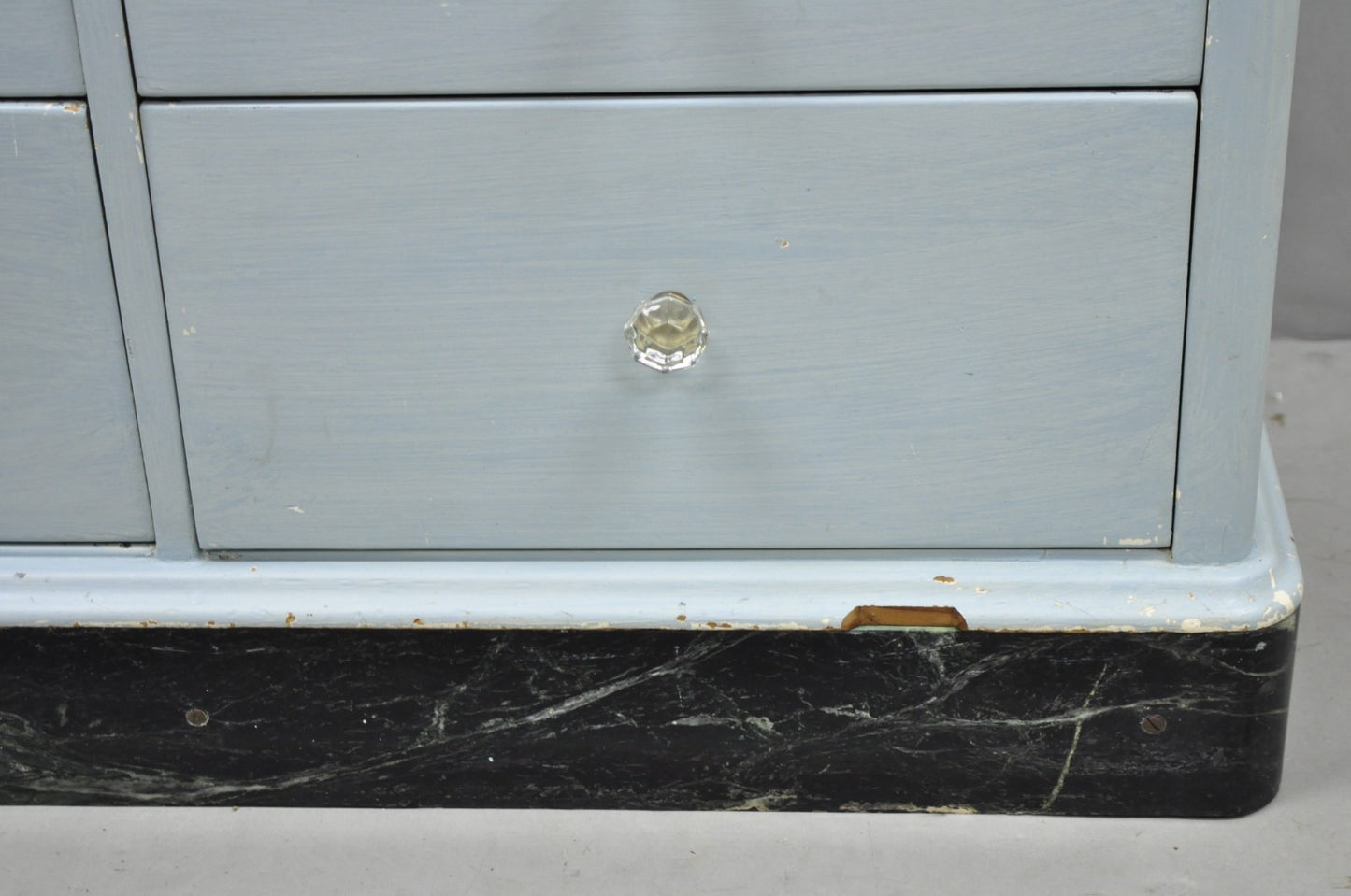 Antique Art Deco Medical Dental Cabinet Blue Painted w/Mirror and 22 Drawers