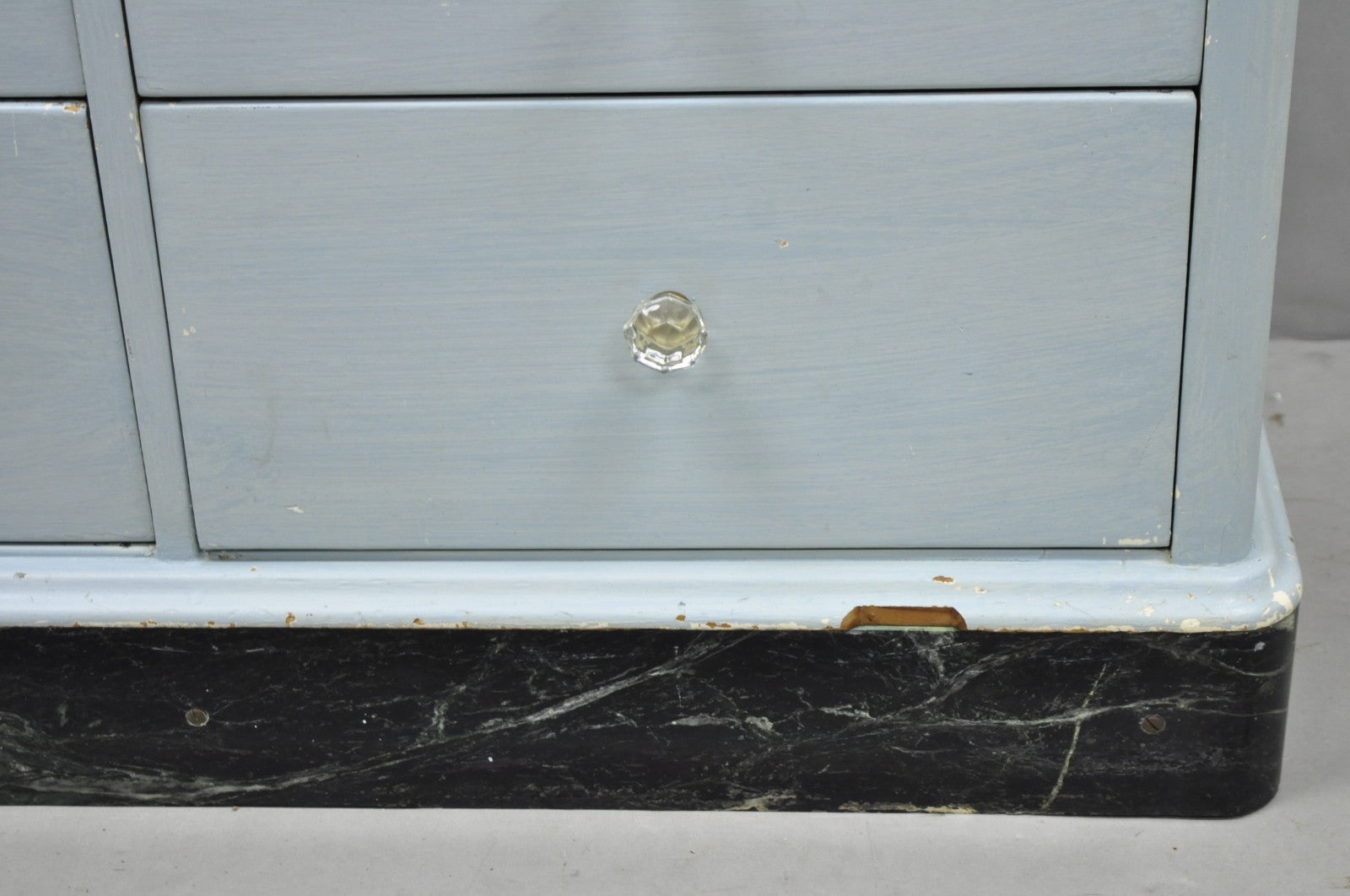 Antique Art Deco Medical Dental Cabinet Blue Painted w/Mirror and 22 Drawers