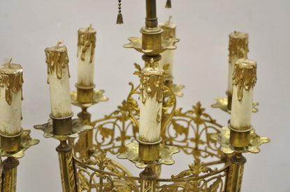 Antique Gothic Revival Gold Bronze Figural Candelabra Table Lamps - a Pair