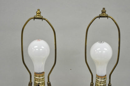 Vintage Hollywood Regency Brass Column Stiffel Style Gold Table Lamps - a Pair