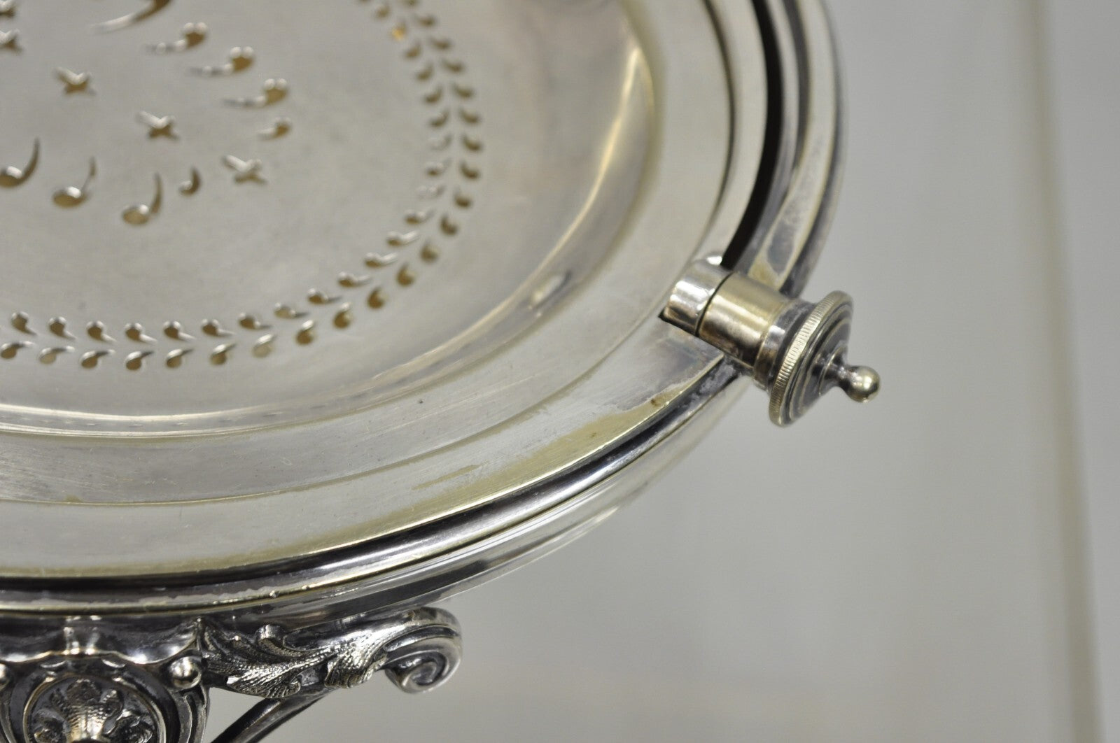 Antique English Edwardian Large Silver Plated Roll Top Warmer Chafing Dish