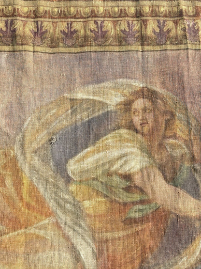 19th C. French Toile Peinte Hand Painted 112" Tapestry after Reni "The Aurora"