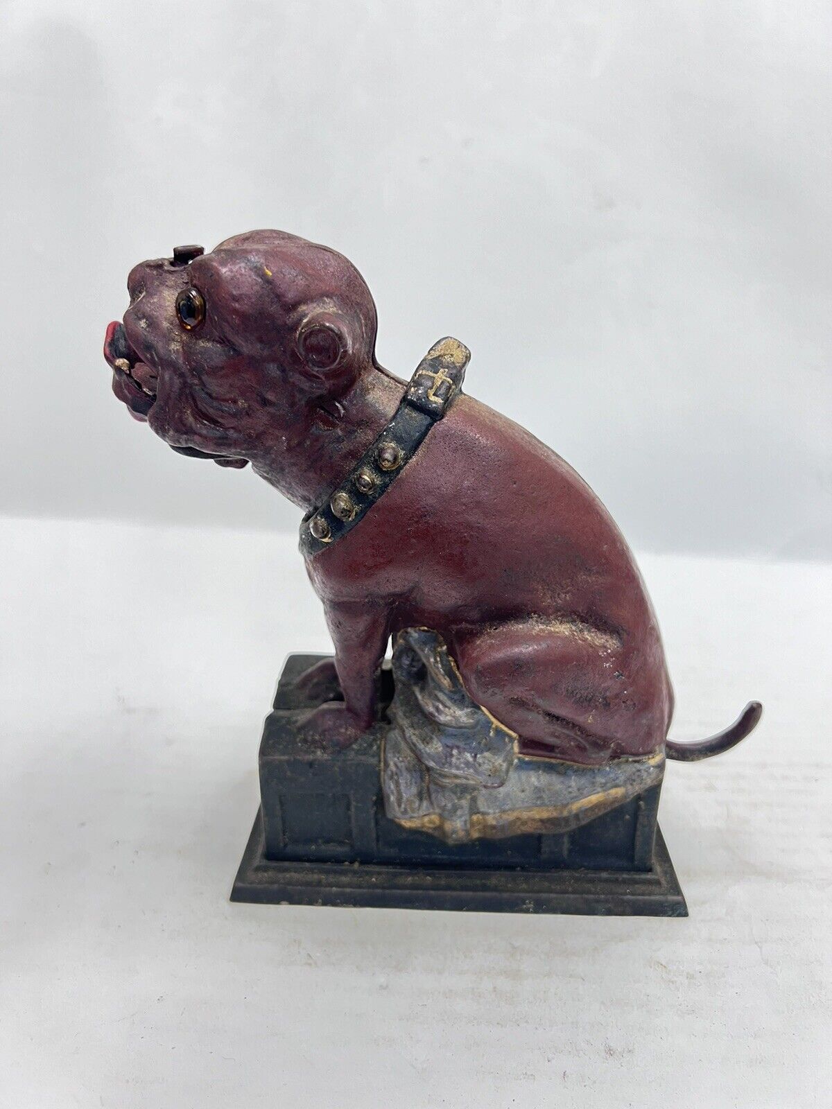 Vintage Book Of Knowledge Cast Iron Bulldog Coin Piggy Bank