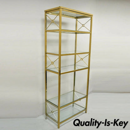 Vintage Hollywood Regency Modern Brass Plated Metal Gold X-Form Etagere Bookcase