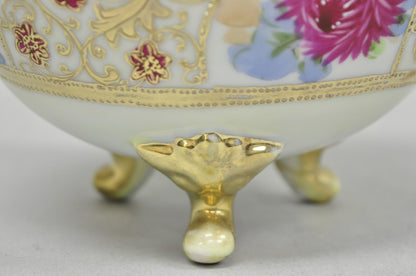 Antique Nippon Moriage Porcelain Twin Handle Ball Vase w/ Hand Painted Roses (B)