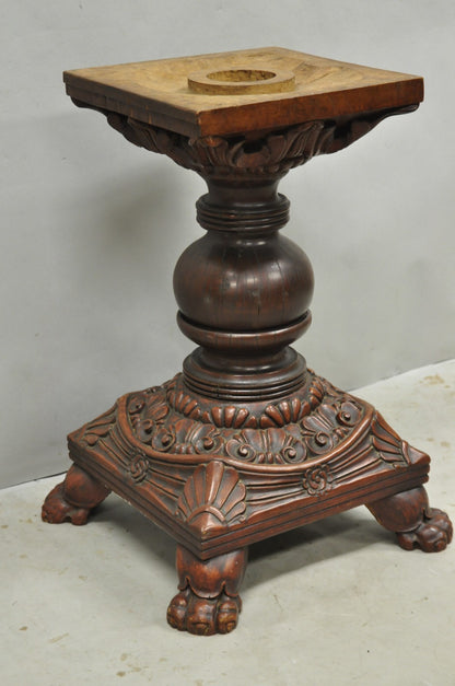 Antique American Empire Carved Mahogany Cannonball Paw Foot Pedestal Table Base