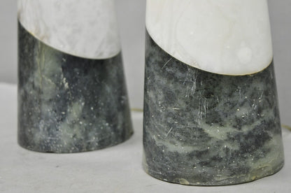 Vintage Italian Mid Century Modern 2 Tone Alabaster Green White Table Lamp Pair