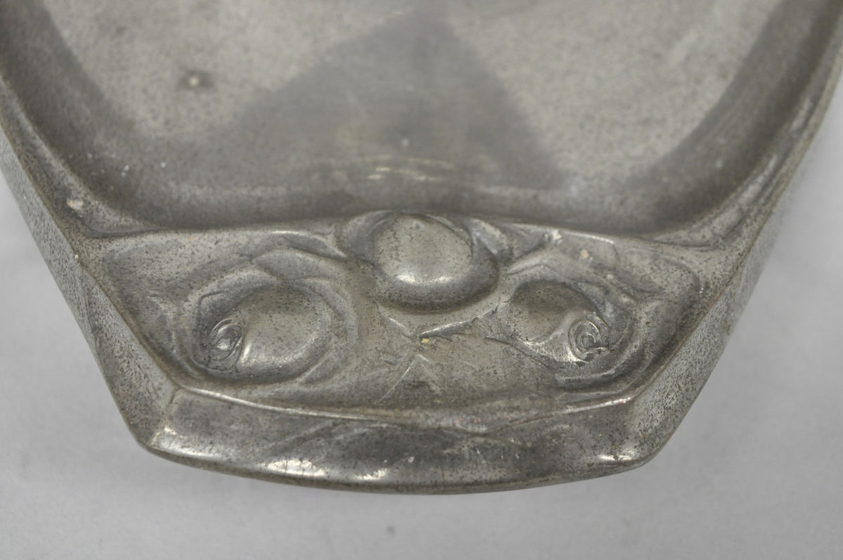 Antique Kayserzinn 4640 German Art Nouveau Pewter Metal Serving Platter w Birds