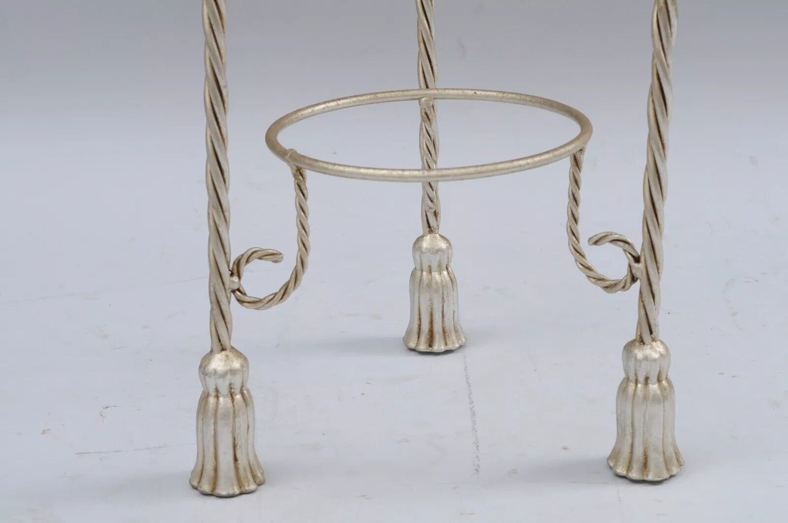 Italian Hollywood Regency Silver Gilt Iron Rope Tassel Plant Stand Muffin Stand