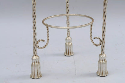 Italian Hollywood Regency Silver Gilt Iron Rope Tassel Plant Stand Muffin Stand