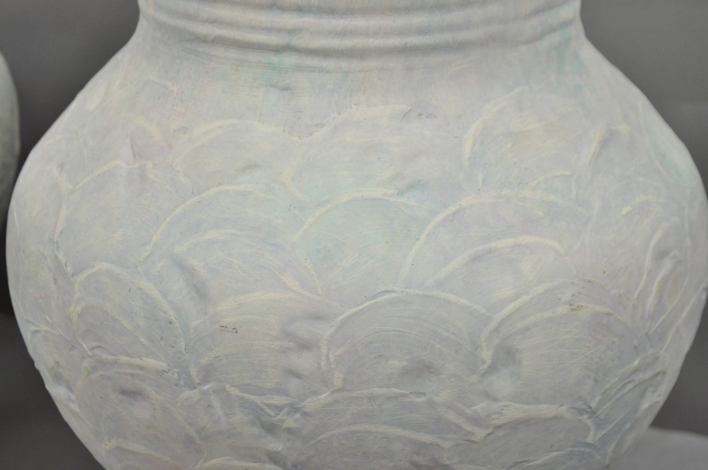 Vintage Postmodern Beach House Ceramic Plaster White Bulbous Table Lamps, a Pair