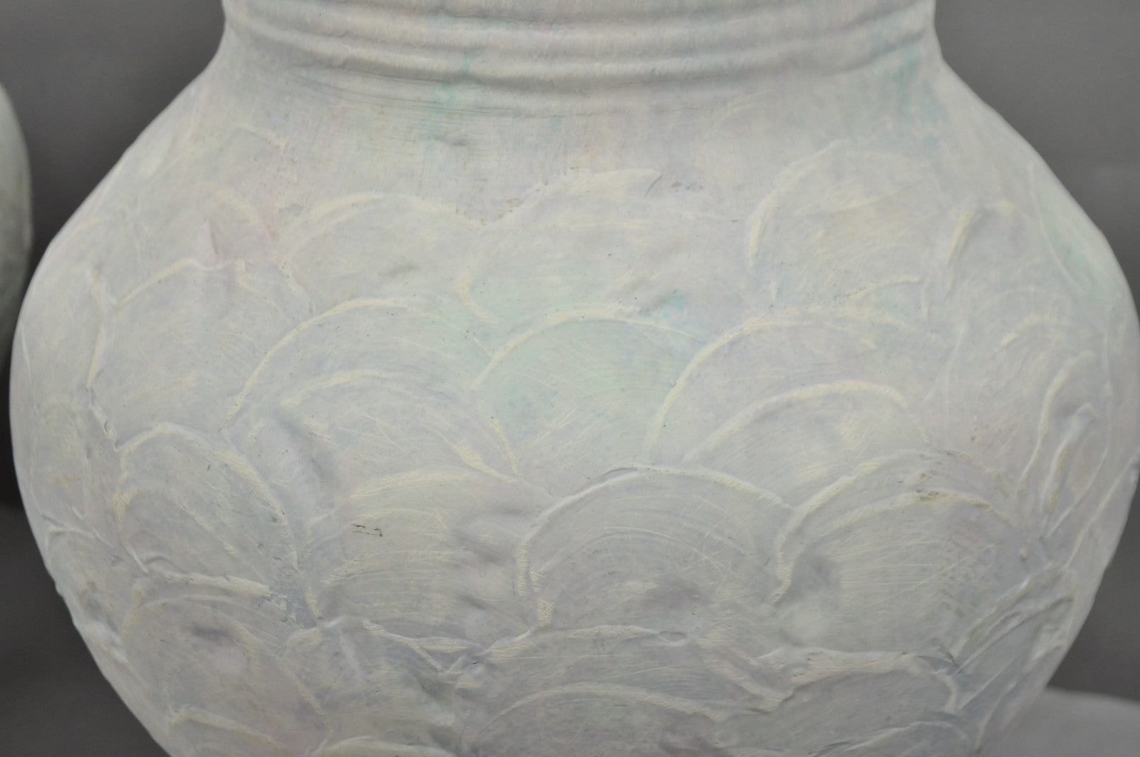 Vintage Postmodern Beach House Ceramic Plaster White Bulbous Table Lamps, a Pair