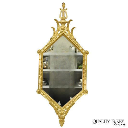 Vintage Italian Neoclassical Style Cream & Gold Gilt Carved Wood Wall Mirror