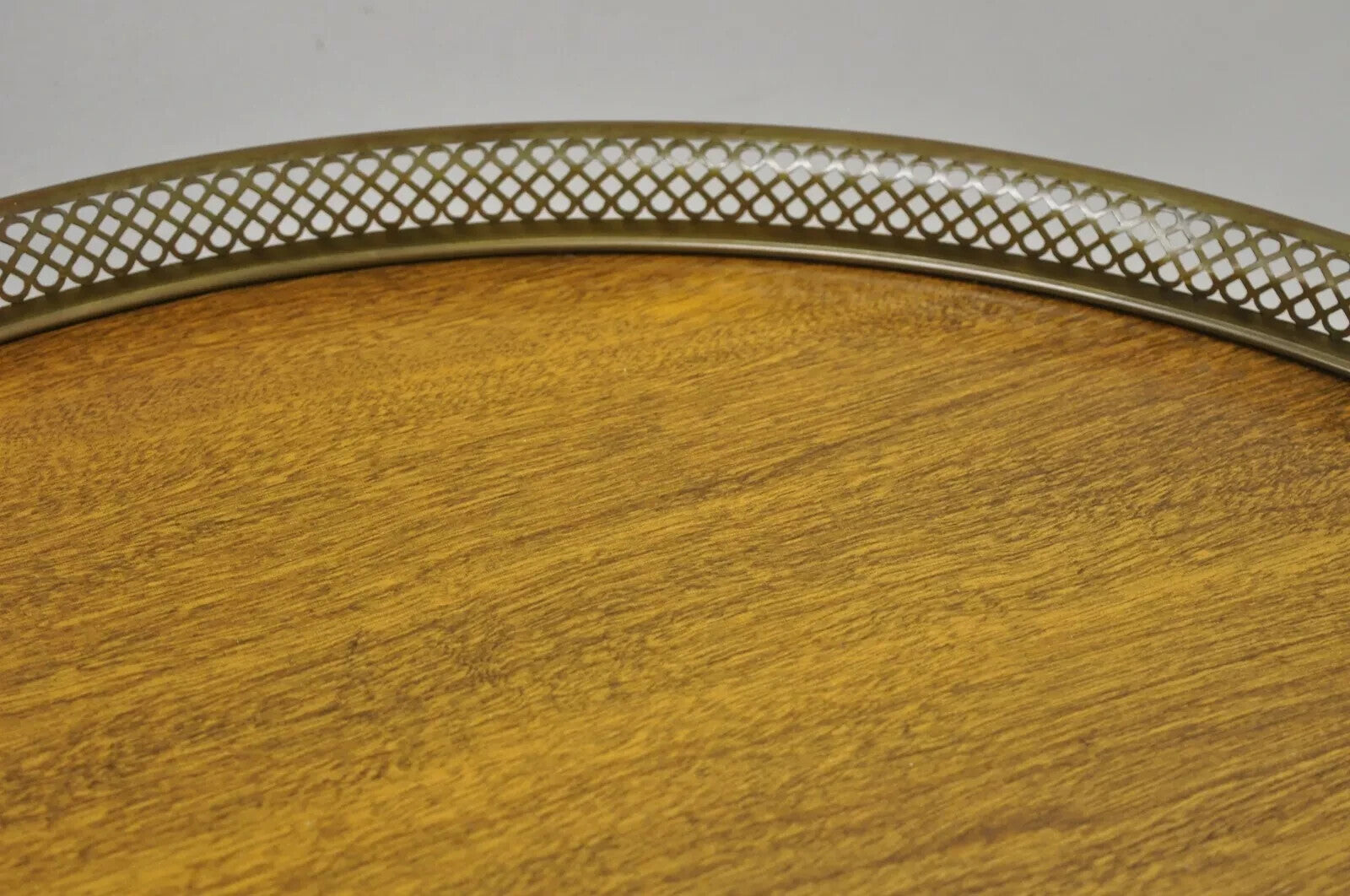 Vintage French Empire Mahogany Pedestal Base Round Brass Gallery Center Table