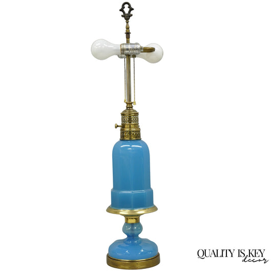 Vintage French Neoclassical Blue Opaline Glass Hollywood Regency Table Lamp