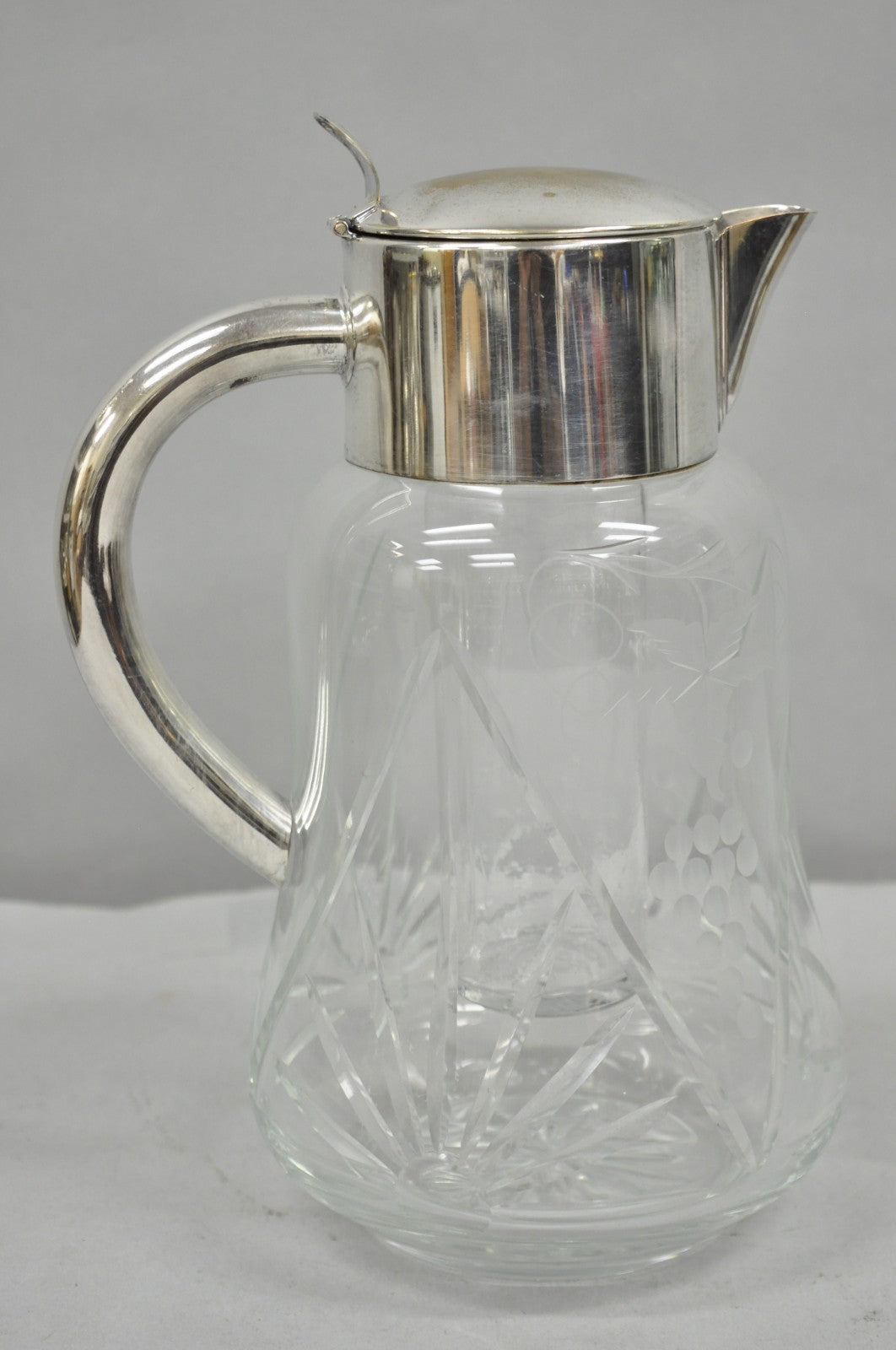 Antique Victorian German Silver Plated Cut Crystal Glass Lemonade Water Pitcher