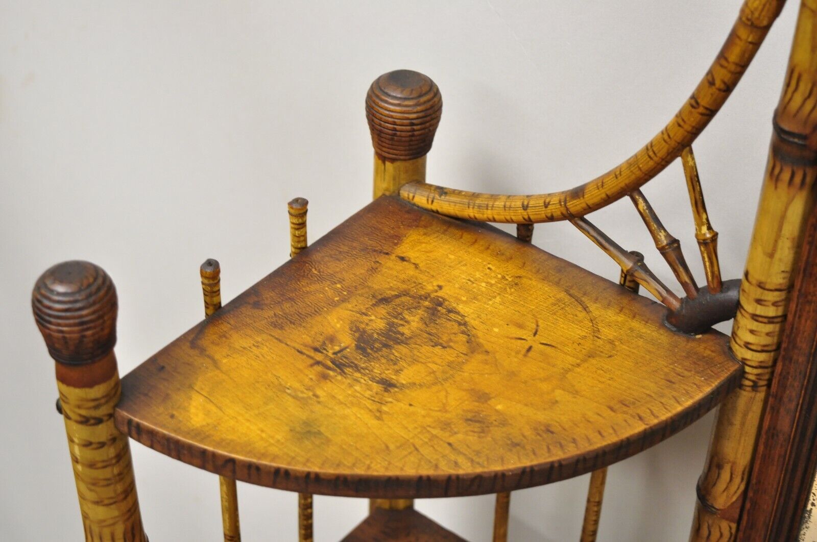 19th C. English Victorian Bamboo Stick and Ball Curio Shelf Display Etagere