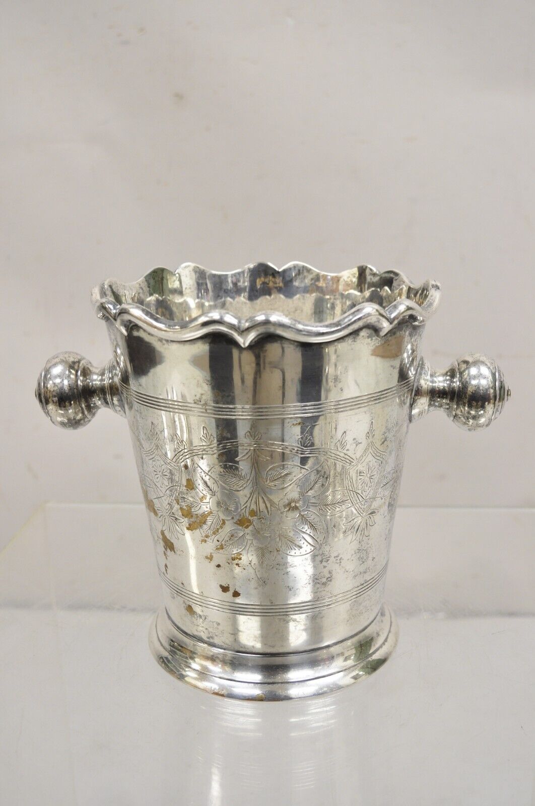 Antique Art Nouveau Twin Knob Handle Silver Plated Champagne Chiller Ice Bucket