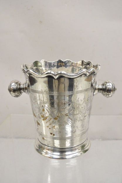 Antique Art Nouveau Twin Knob Handle Silver Plated Champagne Chiller Ice Bucket