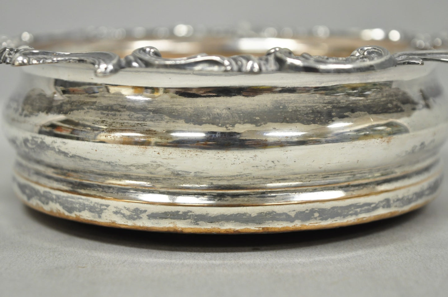 Antique English Victorian Silver Plated Floral Repousse Bar Wine Bottle Coaster