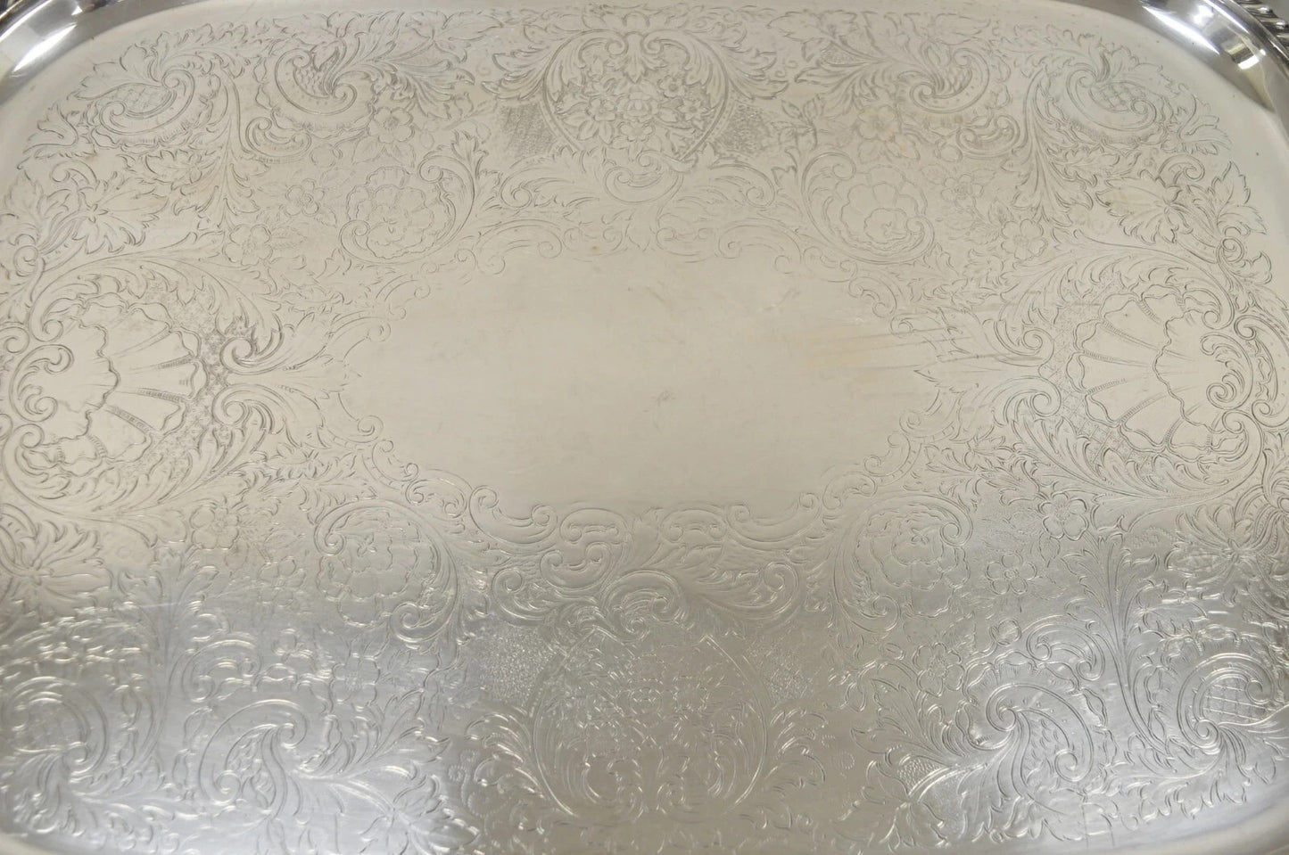 Vintage Victorian EPC Silver Plated Etched Twin Handle Serving Platter Bar Tray
