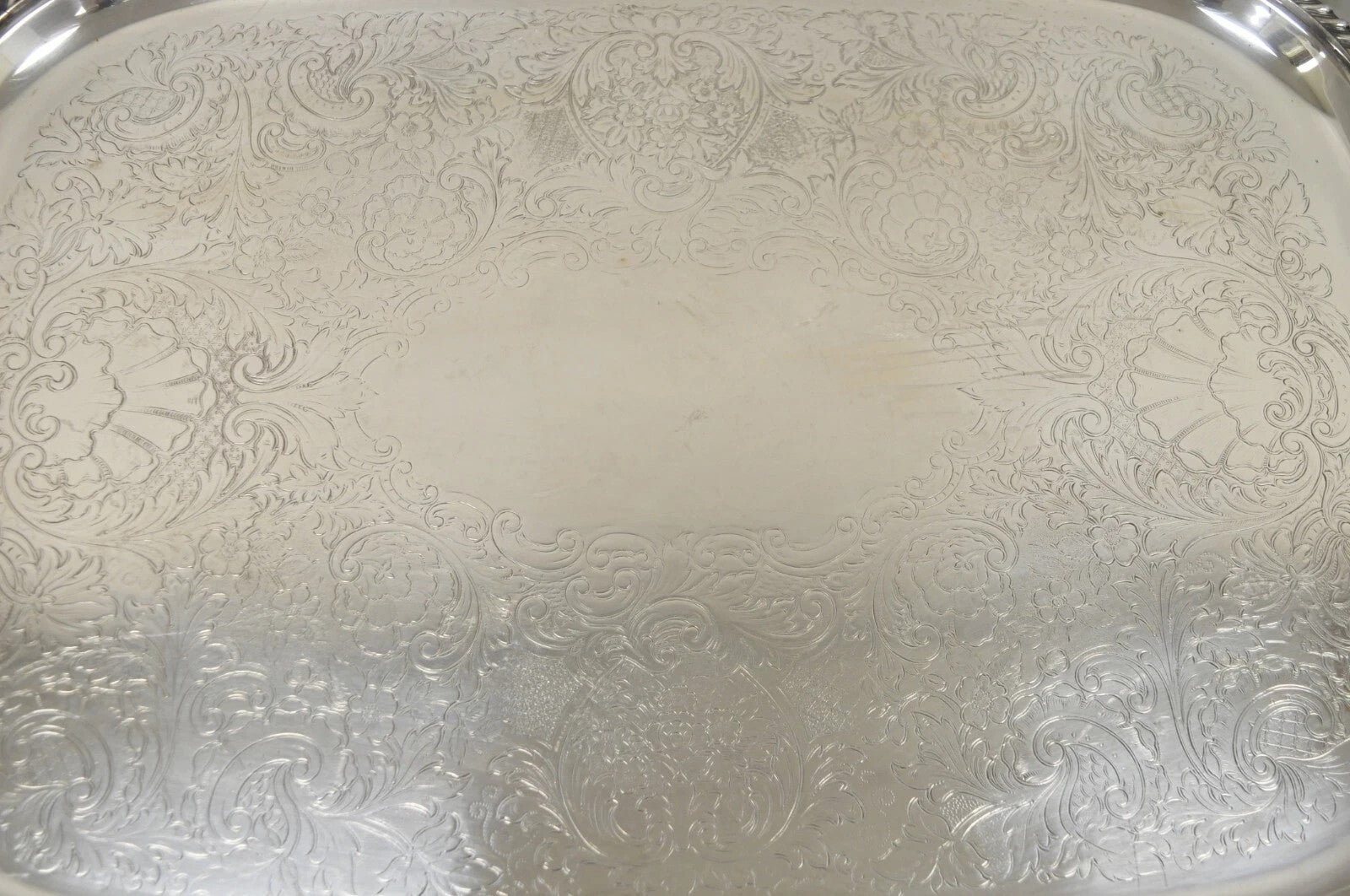 Vintage Victorian EPC Silver Plated Etched Twin Handle Serving Platter Bar Tray