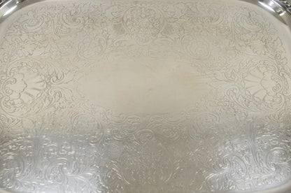 Vintage Victorian EPC Silver Plated Etched Twin Handle Serving Platter Bar Tray