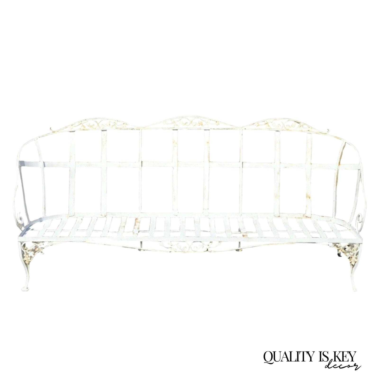 Vintage Woodard Chantilly Rose Wrought Iron 3 Seat Garden Patio Sunroom Sofa