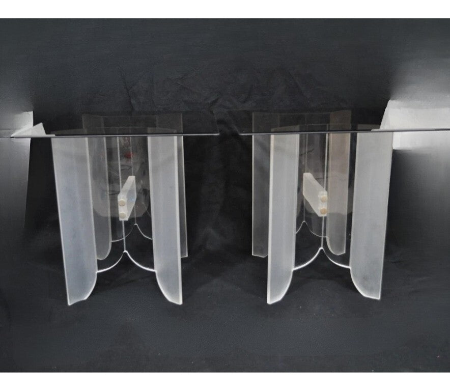 Vintage Mid Century Modern Frosted Lucite & Glass Butterfly End Tables - a Pair