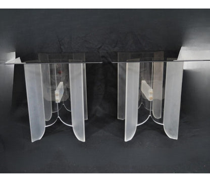 Vintage Mid Century Modern Frosted Lucite & Glass Butterfly End Tables - a Pair