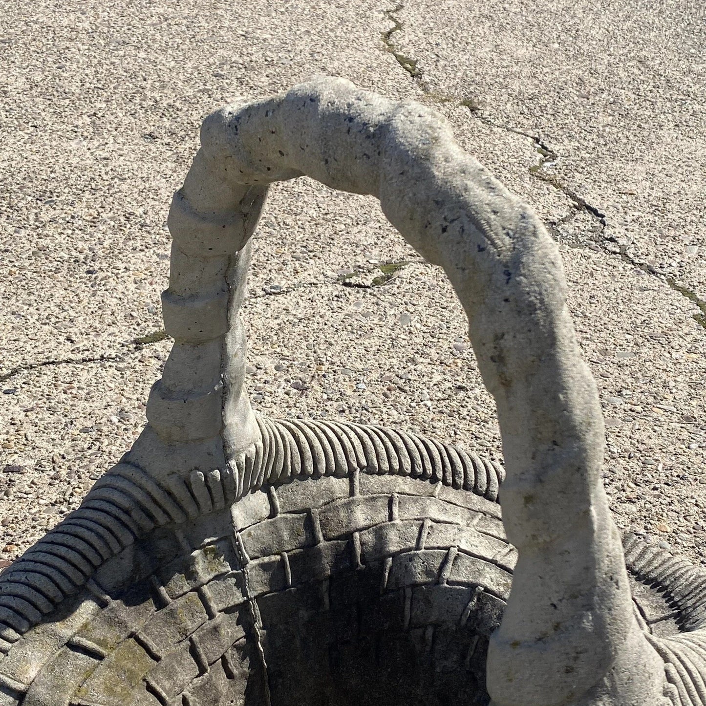 Vintage Woven Basket with Handle Cast Concrete Stone Large Garden Planter Pot