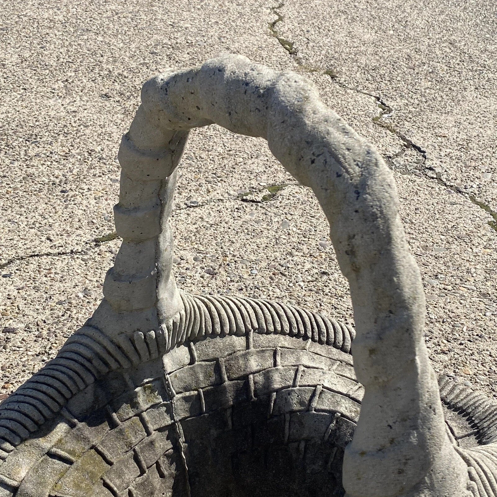 Vintage Woven Basket with Handle Cast Concrete Stone Large Garden Planter Pot