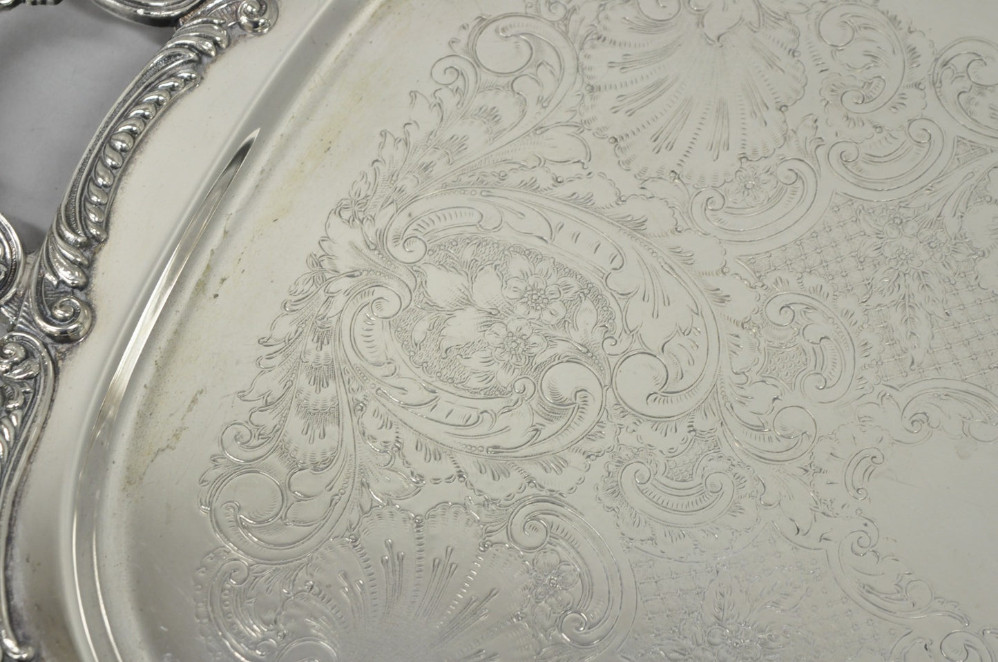 Antique English Victorian Silver Plated Ornate Twin Handle Bar Tray by BSC