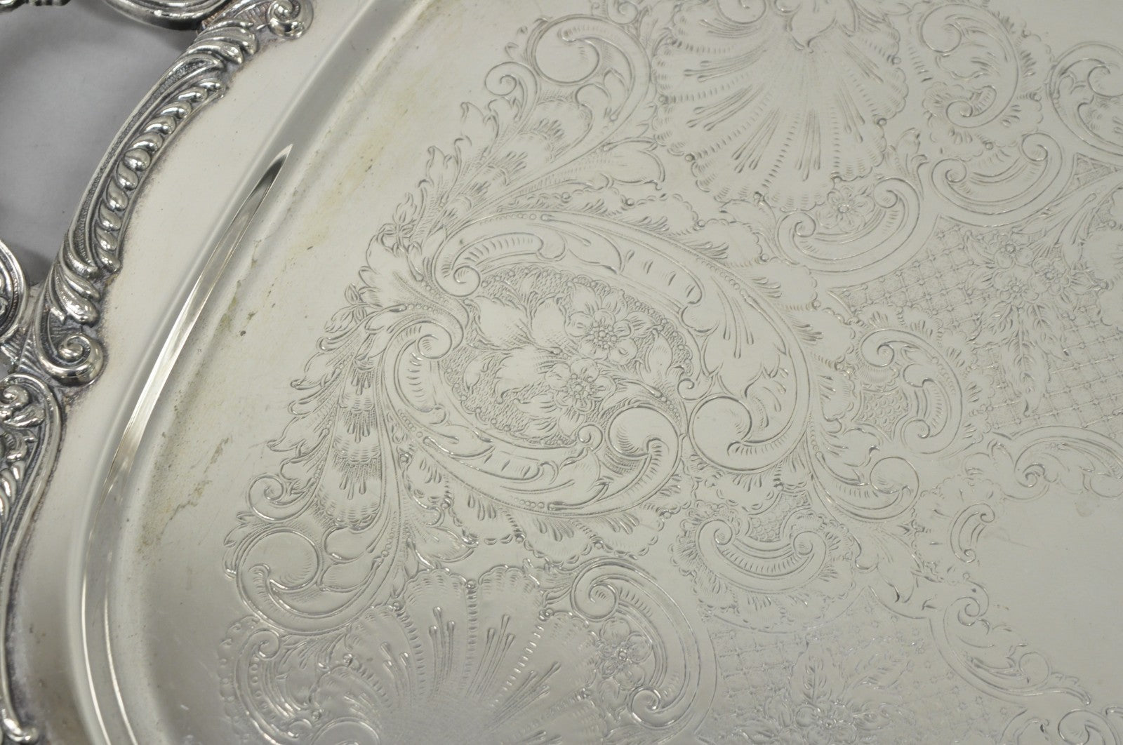 Antique English Victorian Silver Plated Ornate Twin Handle Bar Tray by BSC
