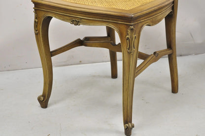Antique French Provincial Louis XV Style Carved Walnut Cane Side Chair - a Pair