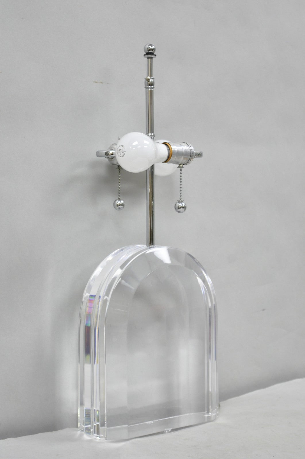 Vintage Les Prismatiques Heavy Lucite Acrylic Waterfall Arch Chrome Table Lamp