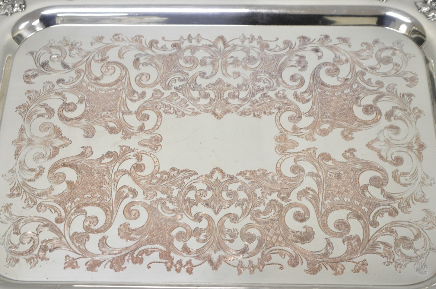 Vintage English Victorian Silver Plated Ornate Footed Serving Platter Bar Tray