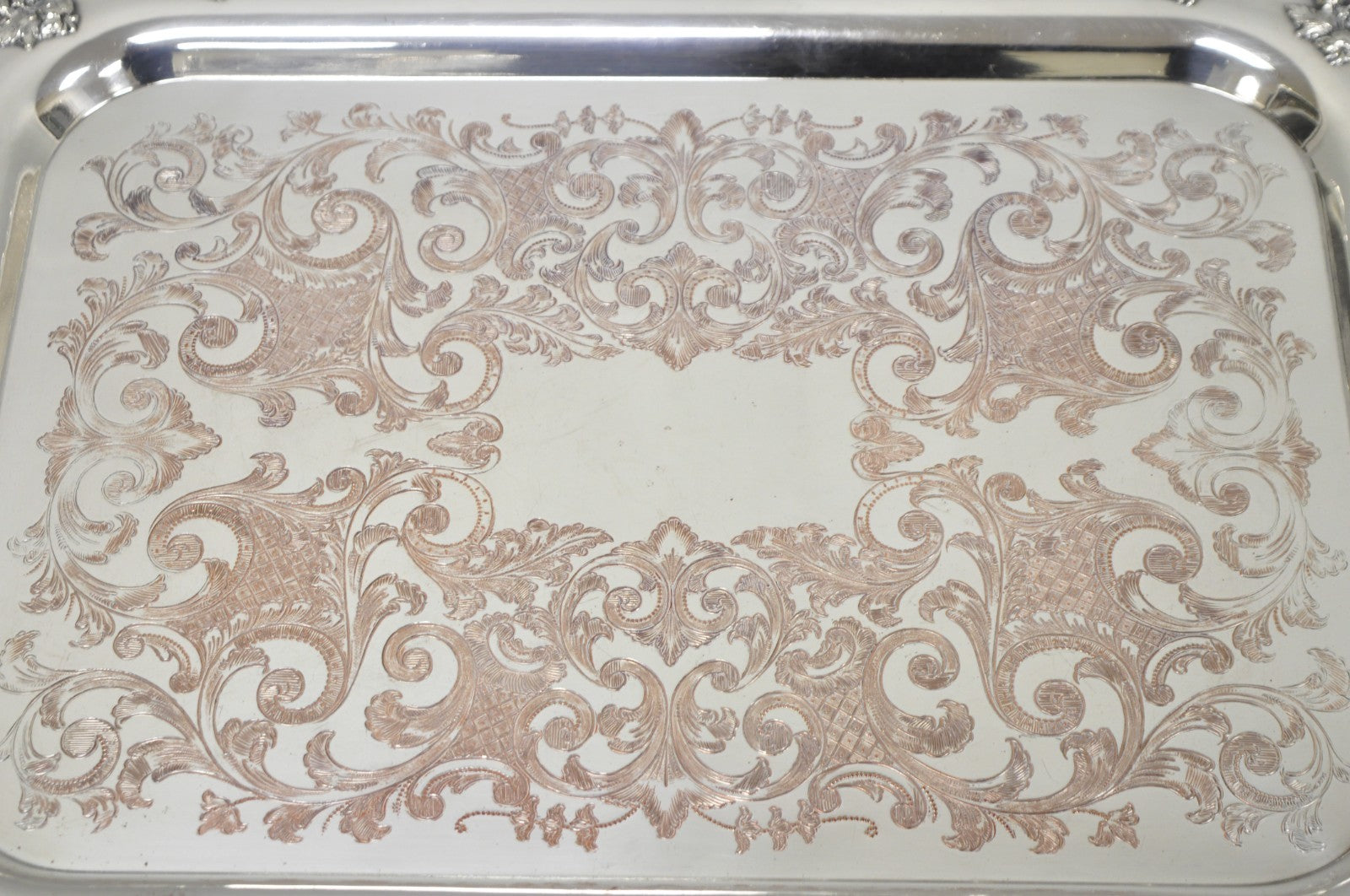 Vintage English Victorian Silver Plated Ornate Footed Serving Platter Bar Tray