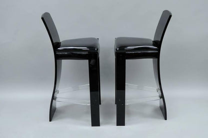 Pair of Black Lucite Hill Mfg. Mid Century Modern Curved Sculptural Bar Stools