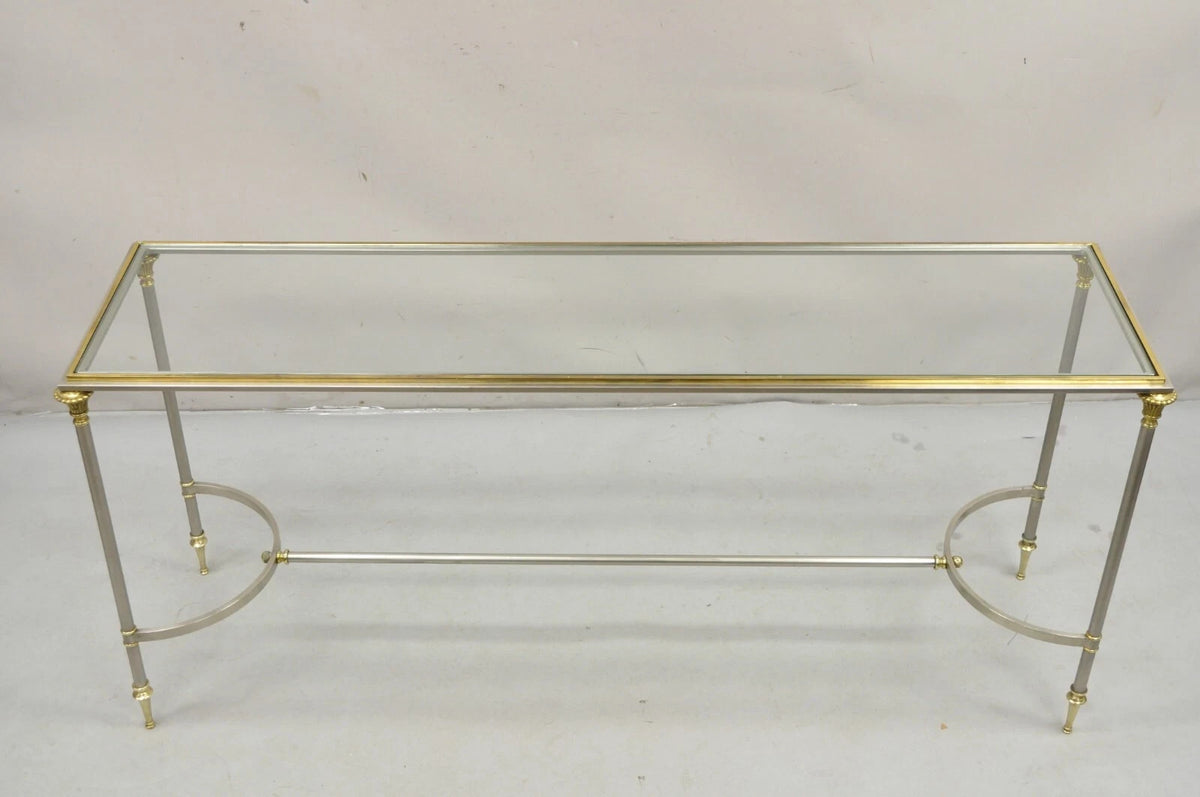 Neoclassical Directoire Maison Jansen Style Steel & Brass Console Sofa Table